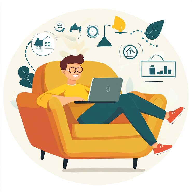 man is sitting couch with laptop word business it 1103290 135446