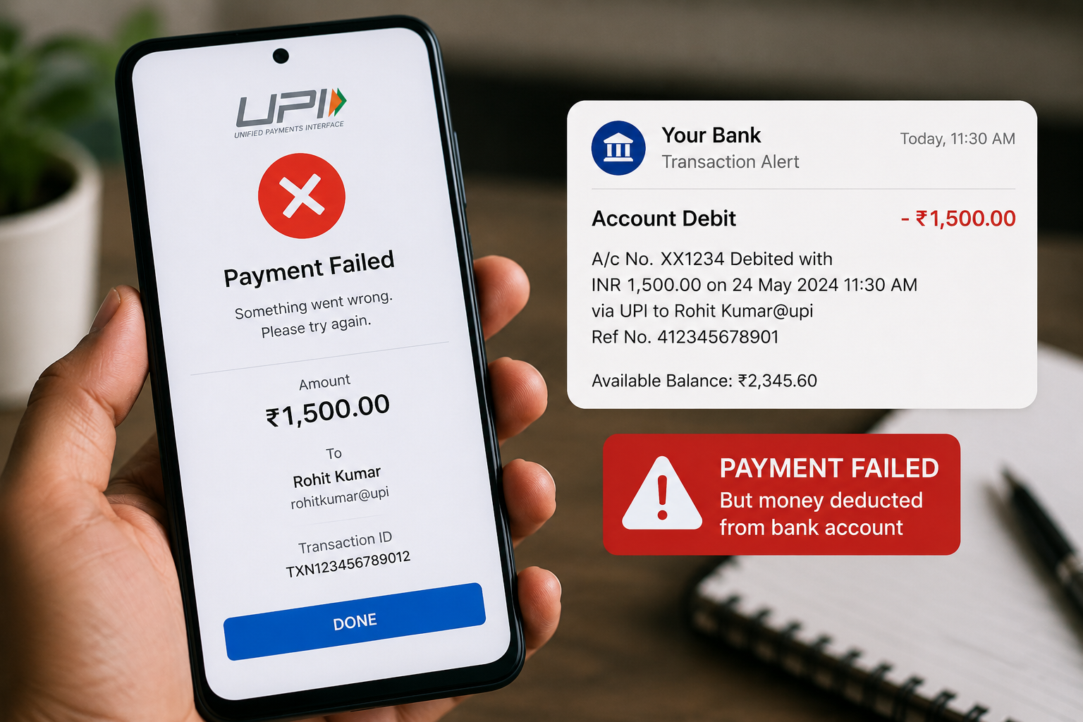 UPI payment failed while money was deducted from bank account