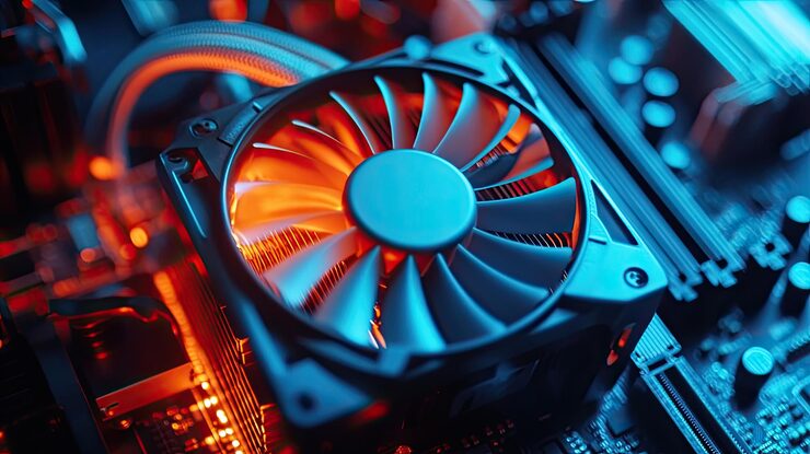 cooling fan closeup closeup cooling fan attached cpu heatsink showcasing technical details functionality computer hardware cooling systems 1102000 33616
