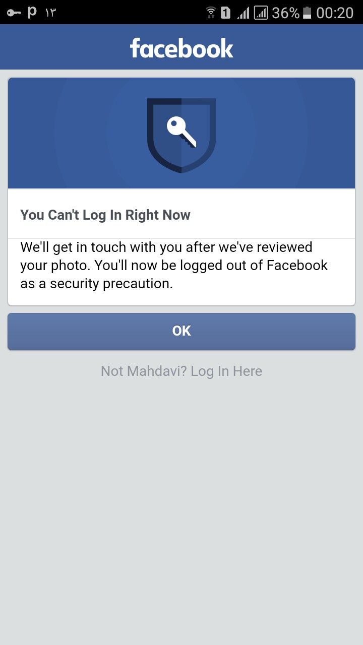 Facebook login screen displaying account locked notification