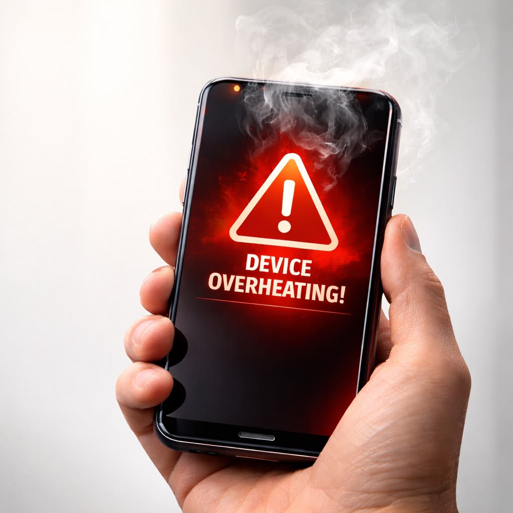 Smartphone displaying overheating warning message
