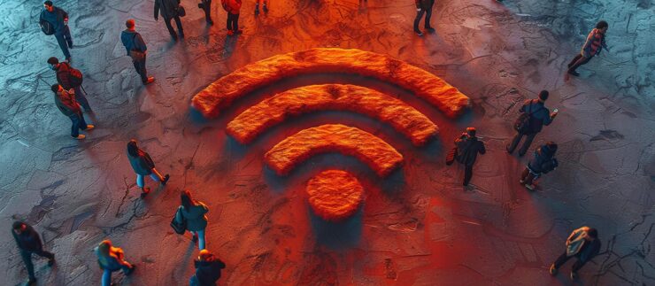 top view crowd surrounding wifi signal icon symbol 841543 56446